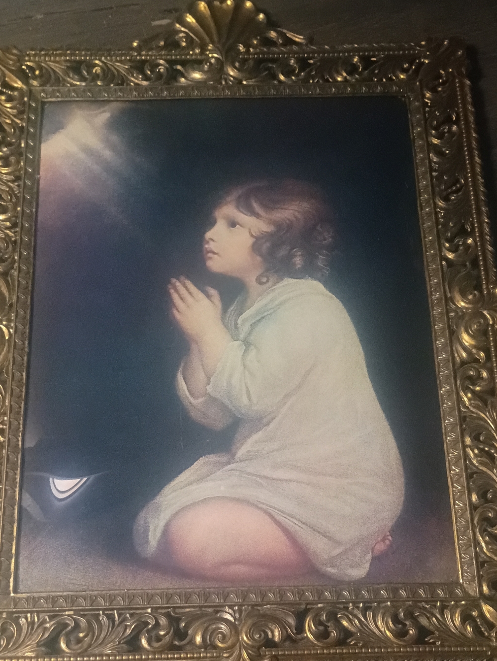 Classic Framed Home Art Print - Child in Prayer, Cream Tones